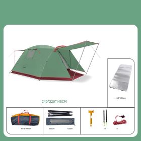 Four Person Outdoor Camping Space Folding And Thickening Tent Rain And Sun Proof Outdoor (Option: Green-Add moistureproof pad)