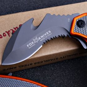 Steel Handle Stainless Steel Folding Knife Camping Tactical Outdoor (Option: Orange-Halftooth)