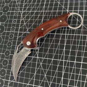 Damascus Patterned Steel Folding Knife (Color: Brown)