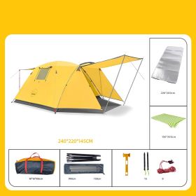 Four Person Outdoor Camping Space Folding And Thickening Tent Rain And Sun Proof Outdoor (Option: Yellow-Picnic mat moistureproof mat)