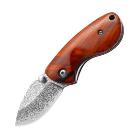 Damascus Folding Knife Outdoor Mini Portable (Option: Rosewood)