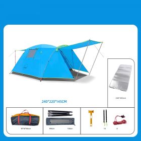 Four Person Outdoor Camping Space Folding And Thickening Tent Rain And Sun Proof Outdoor (Option: Blue-Add moistureproof pad)