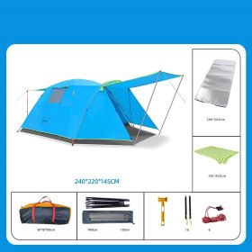 Four Person Outdoor Camping Space Folding And Thickening Tent Rain And Sun Proof Outdoor (Option: Blue-Picnic mat moistureproof mat)